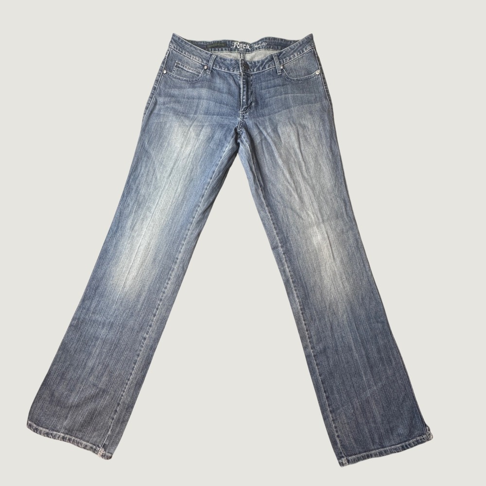 Wrangler Rock 47 Jeans Womens 34 Blue Ultra Low Rise Rhinestone Bootcut Denim